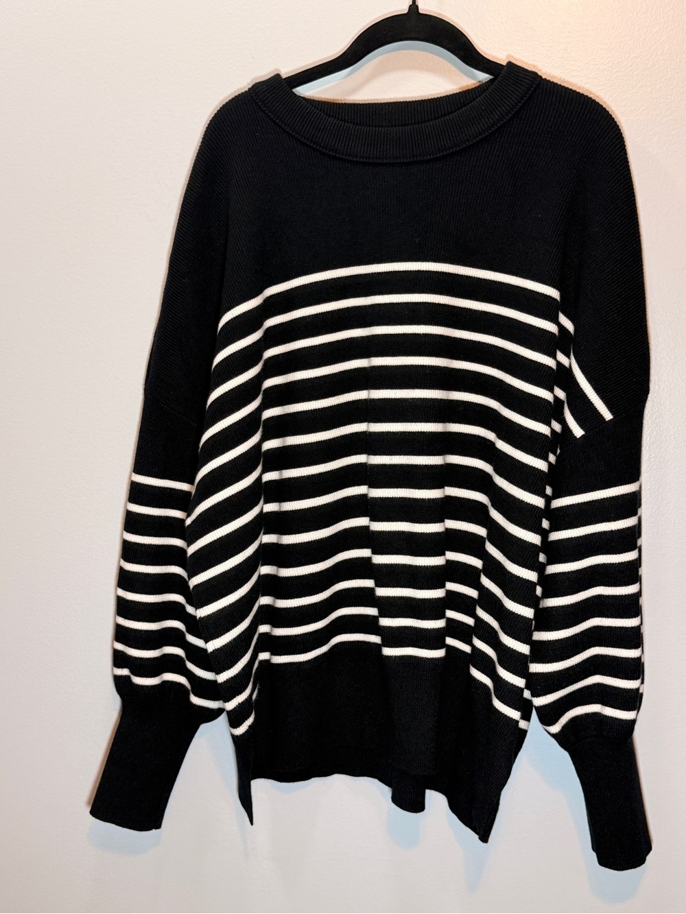 LILLUSORY Women's Black & White Striped Crewneck Sweater